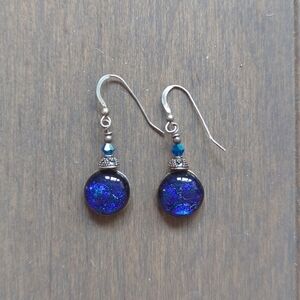Blue Dichroic Glass Earrings
